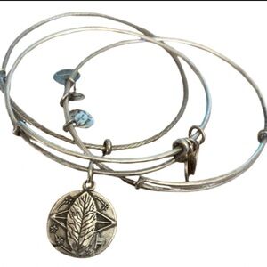 Alex and Ani Set Lot 3 Silver Stacking Bangles Rowan inspirational Bracelets
